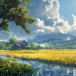 秋季丰收的水稻田