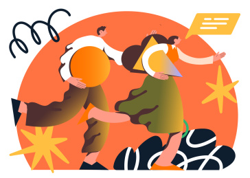 两个人抱着几何体向前走