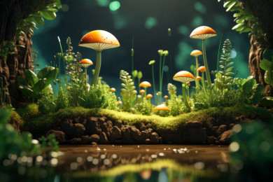 魔幻森林中的发光蘑菇