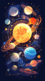 多彩的宇宙各种天体抽象插画