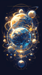 多彩的宇宙各种天体抽象插画