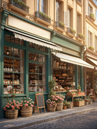 阳光下的临街店铺 街景图