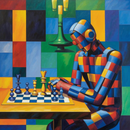 人工智能机器人下棋抽象插画