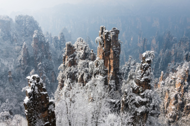中国湖南张家界天子山雪景