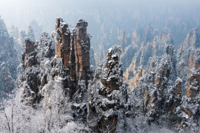 中国湖南张家界天子山雪景