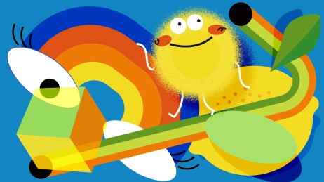 夏日彩虹冰饮矢量插画海报