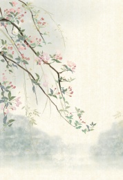 春天含苞待放伸展的桃花枝