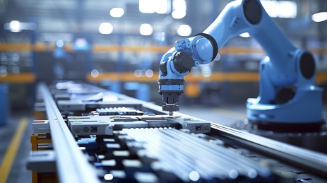 高科技自动化设备工业机械臂在传送带上工作