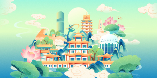 国风兰州城市地标建筑夏季节气矢量海报