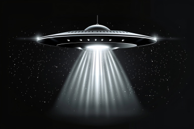 悬浮的外星飞碟UFO发射光速插画