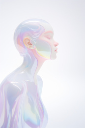 一位全息色彩女性脸庞美容插画