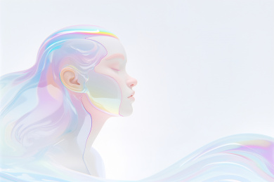 一位全息色彩女性脸庞美容插画