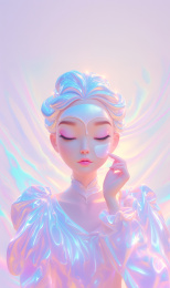 一位全息色彩女性脸庞美容插画