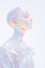 一位全息色彩女性脸庞美容插画