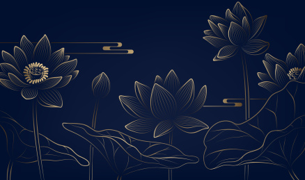 矢量金色线性荷花横版插图