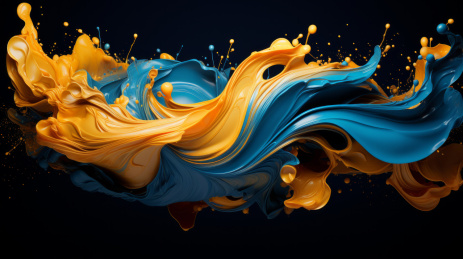 黄蓝交融的液体碰撞抽象背景