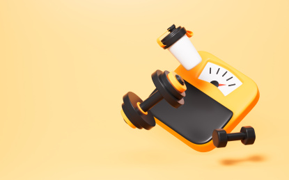 卡通体重称和哑铃杠铃运动概念3D渲染