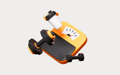 卡通体重称和哑铃杠铃运动概念3D渲染