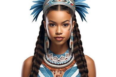 身穿传统服饰的美国原住民妇女肖像