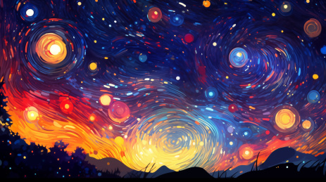 手绘卡通户外唯美的夜空抽象艺术感插画背景