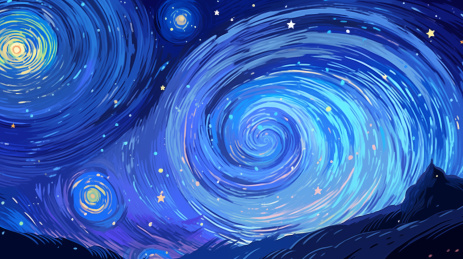 手绘卡通户外唯美的夜空抽象艺术感插画背景