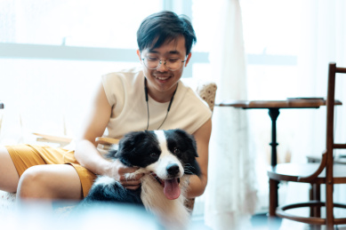 主人和狗狗在室内