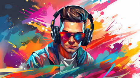 手绘卡通DJ男插画