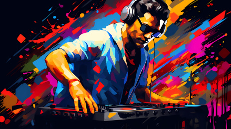 手绘卡通DJ男插画