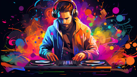 手绘卡通DJ男插画