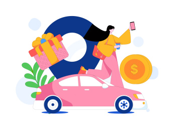 为汽车购买保险扁平人物矢量概念运营插画