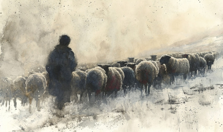 牧民正在草原上牧羊插画