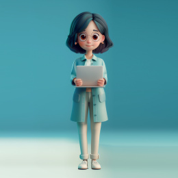 3D卡通女生拿着电脑办公