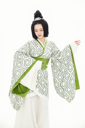 白色背景下穿着中国汉代服饰的女人