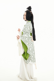 白色背景下穿着中国汉代服饰的女人
