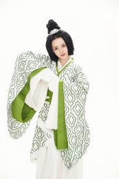 白色背景下穿着中国汉代服饰的女人