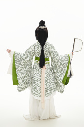 白色背景下穿着中国汉代服饰的女人