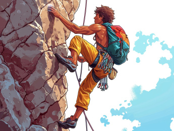 一个男生正在登山攀岩