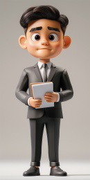 3D卡通商人拿着文件资料
