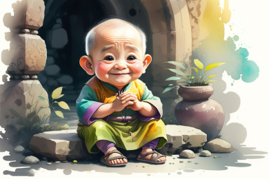 水彩画风格的萌老头插画 