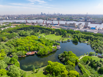 航拍上海城市公园共青森林公园都市风景
