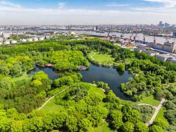 航拍上海城市公园共青森林公园都市风景