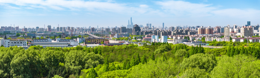 航拍上海城市公园共青森林公园都市风景