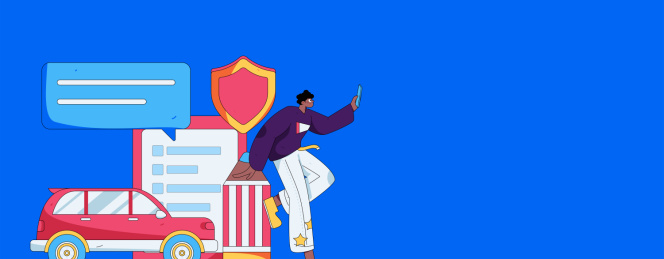 为汽车购买保险扁平人物矢量概念运营插画