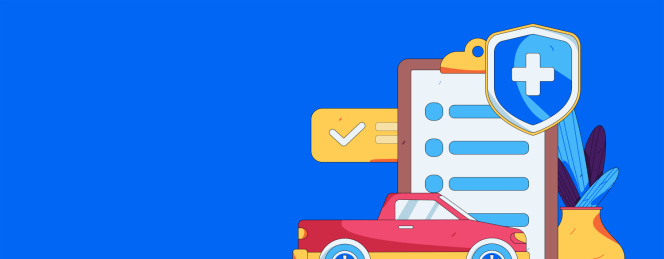 为汽车购买保险扁平人物矢量概念运营插画