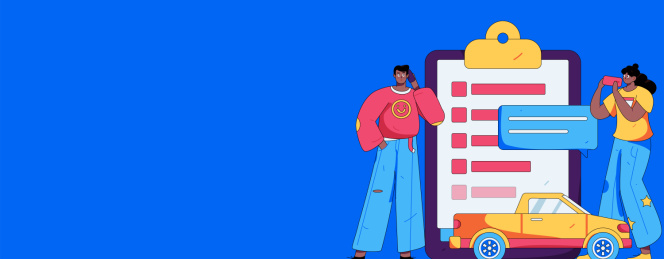 为汽车购买保险扁平人物矢量概念运营插画