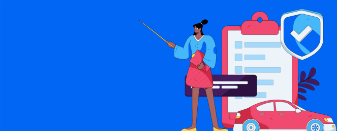 为汽车购买保险扁平人物矢量概念运营插画