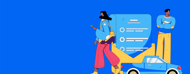 为汽车购买保险扁平人物矢量概念运营插画