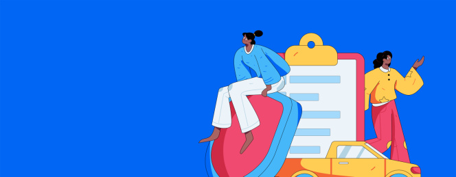 为汽车购买保险扁平人物矢量概念运营插画