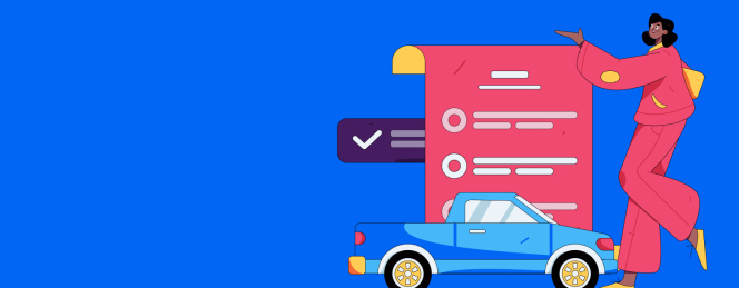 为汽车购买保险扁平人物矢量概念运营插画