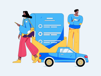 为汽车购买保险扁平人物矢量概念运营插画